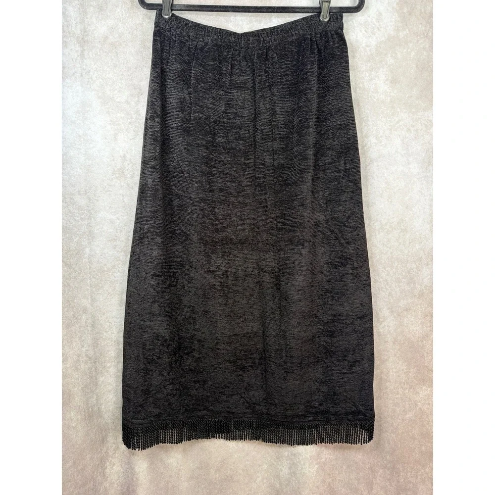 NWT Indigo Moon Black‎ Burnout Velvet Velour Fringe Maxi Skirt Women's Size L